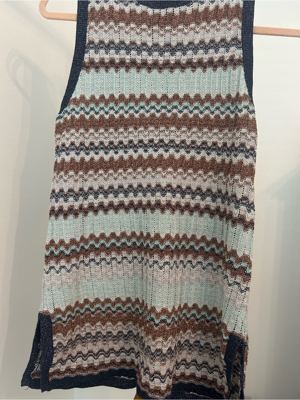 Topshop Mint, Brown & Navy Zigzag Knit A-Line Skirt